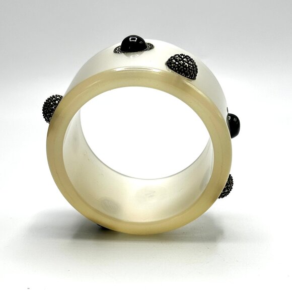 Vintage Judith Jack Pearlescent  Lucite, Marcasite & Onyx Bangle Bracelet — EUC - Picture 10 of 12